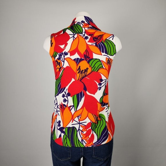 Vintage Marjorie Hamilton Red Floral Sleeveless Button Up Top Size M - Picture 6 of 8